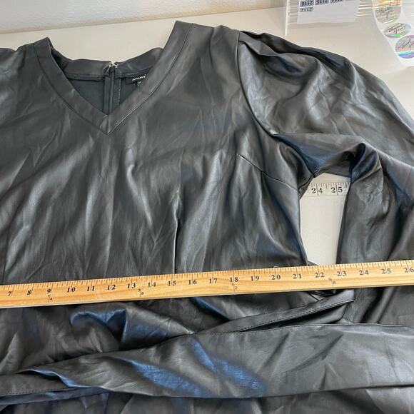 Ashley Stewart Black Peplum Faux Leather Long Sleeve Blouse Waist Tie Size 22/24 - Picture 12 of 15